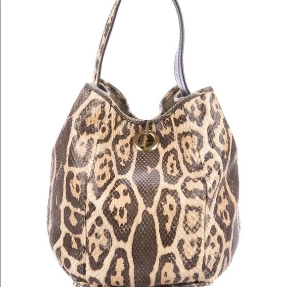 Yves Saint Laurent Gorgeous Tan and Brown Python Sac Capri bucket bag RARE❤️ - Picture 2 of 9
